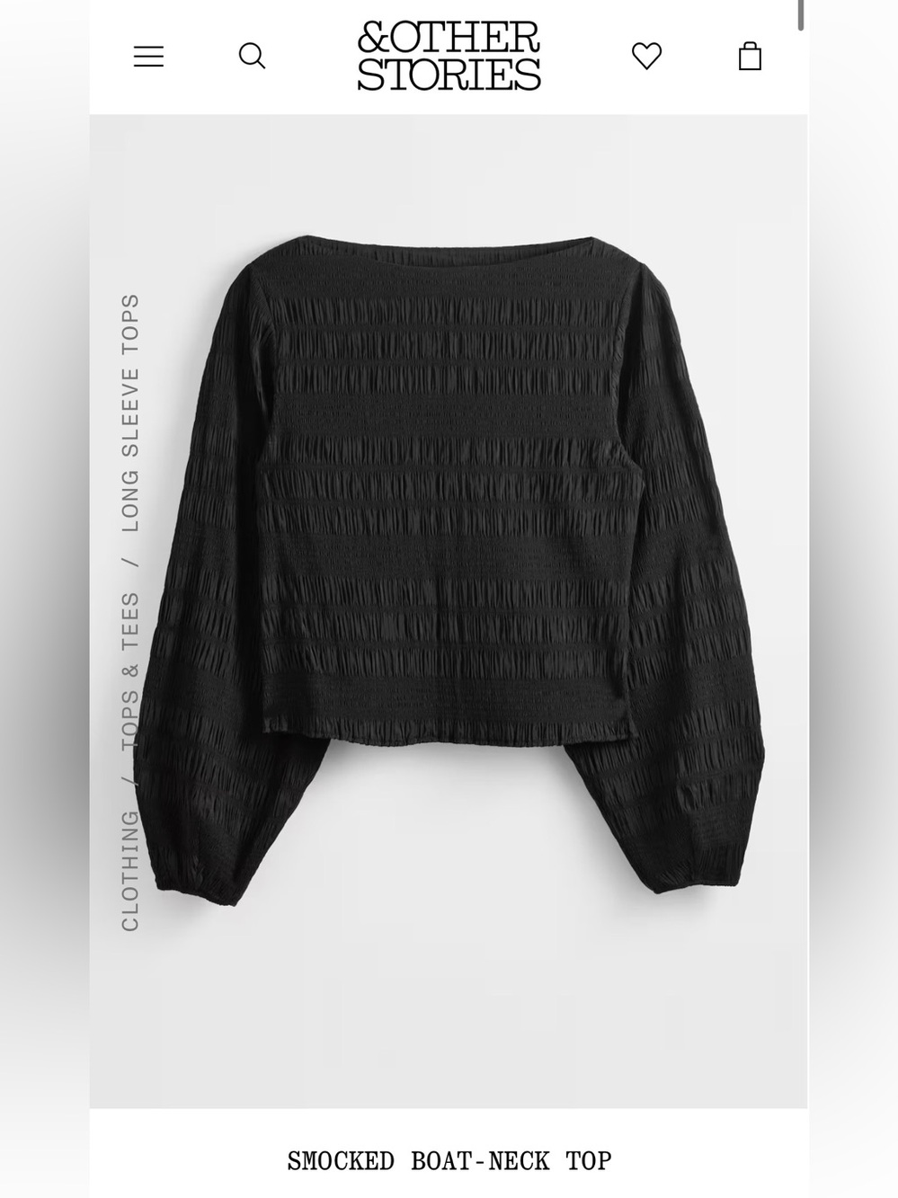 & Other Stories Black Textured Long-Sleeve Blouse